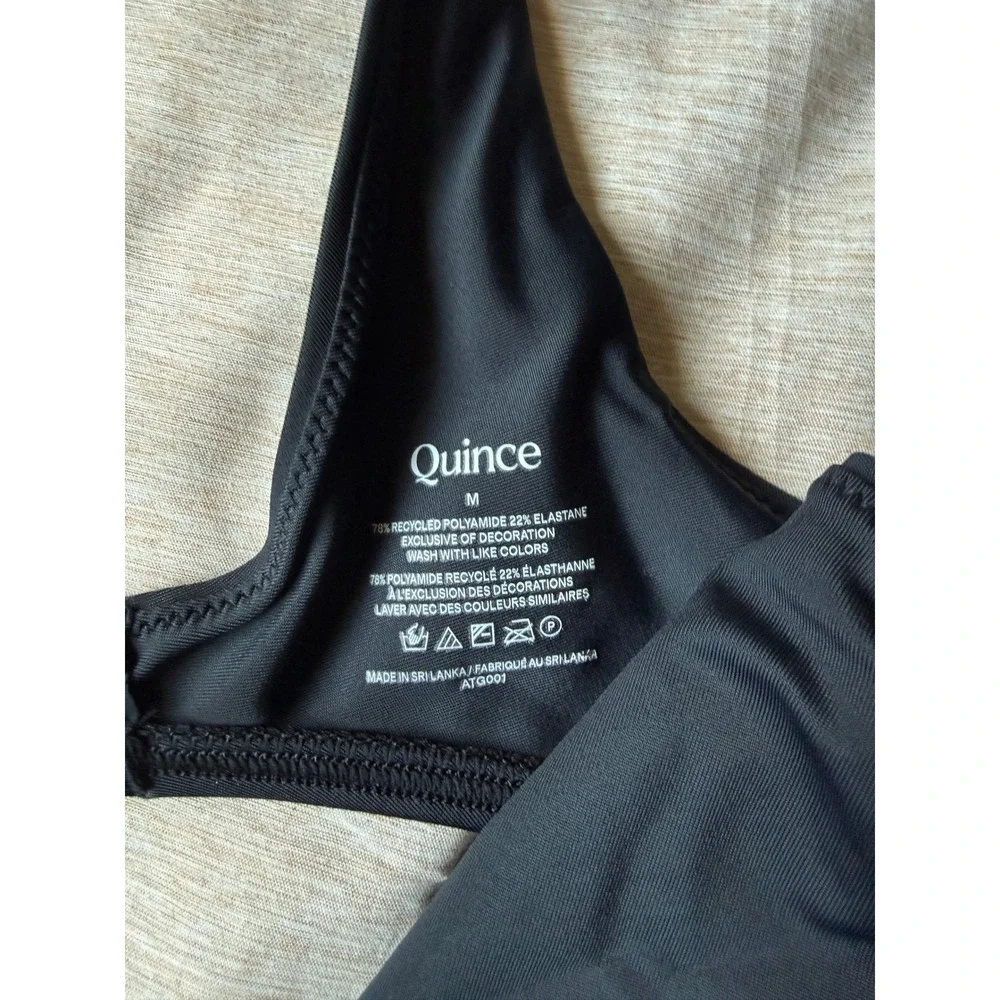 quince italian plunge bikini top bathing suit in black, women size medium